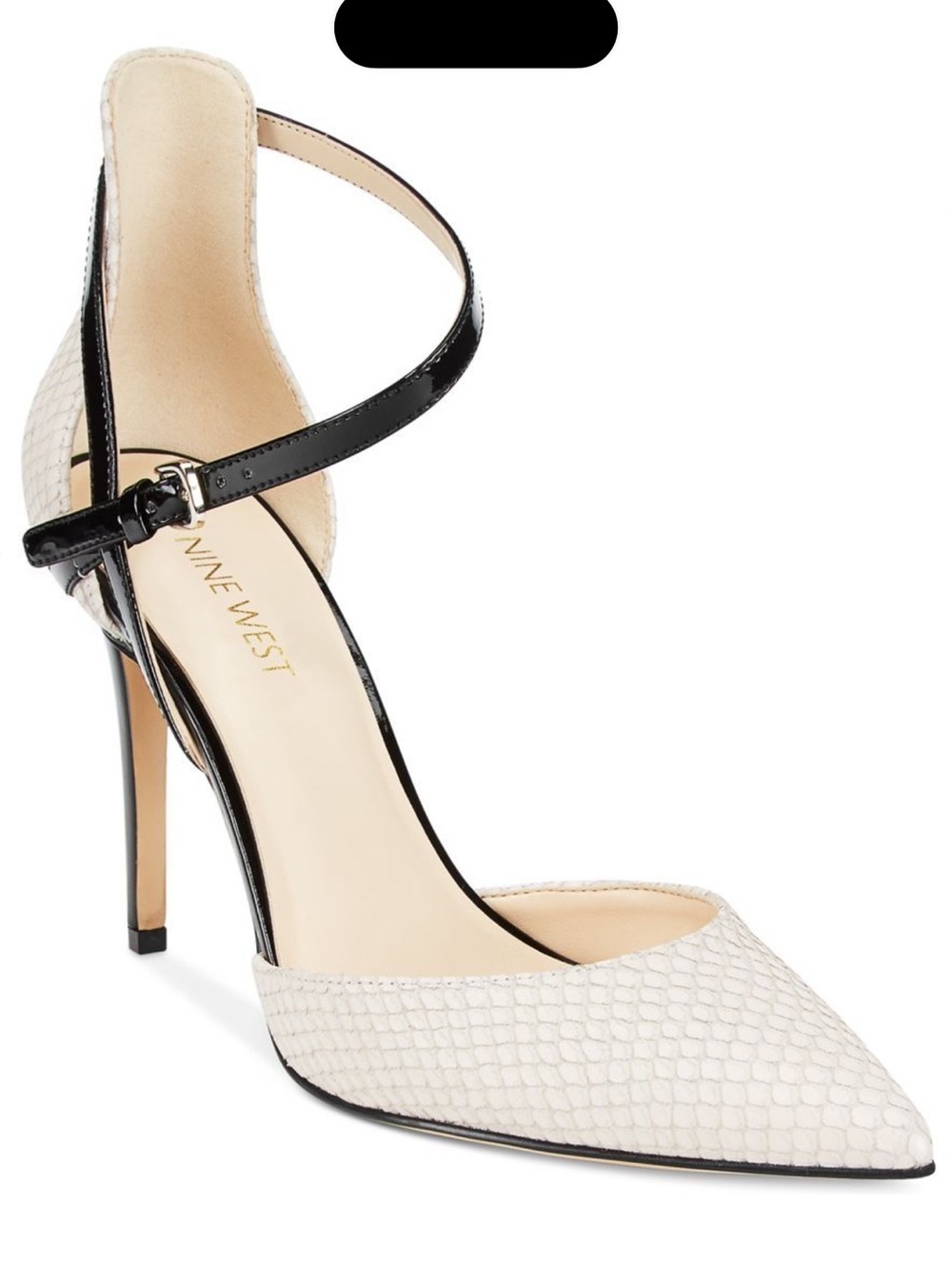 Nine West Cream Pointed-Toe Pump with Black Ankle Taragon D’Orsay Strap